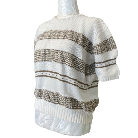 Vintage 80s Carriage Court Classic White Green Grecian Cotton Knit Top Sz Medium - Picture 16 of 16